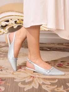 CUCCOO TILAWA Women's Pointed Toe Shiny Buckle Design Elegant High Heels Valentine's Day - Silver - View 1