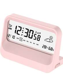 桌面时钟，数字闹钟，透明现代设计，带温度、湿度显示、贪睡功能，美观的家居装饰，办公装饰，电池供电，适用于办公室、客厅、卧室、书架等场所。 - 彩色 - 查看 8