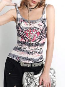 Bloopia Women's Retro Printed Striped Tank Top - Multicolor - View 3