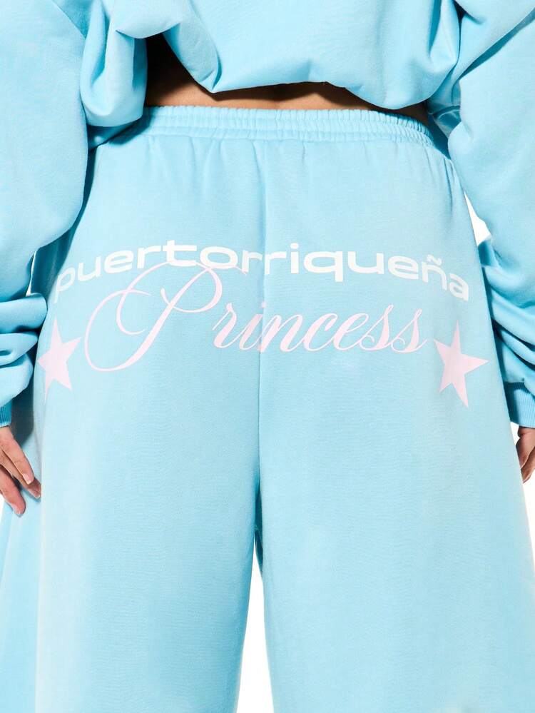 SUMWON WOMEN Wide Leg Graphic Jorts With Text