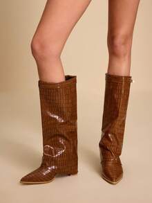 Daringsoles Women's Pointed Toe Chunky Heel Suede Western Boots With Fringe, Slim Fit Tall Boots For Christmas - Camel - View 4