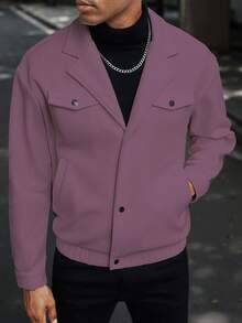 Manfinity Homme Men's Casual Everyday Commute Simple Solid Color Flap Detail Wool Blend Jacket, Autumn/Winter - Purple - View 6