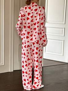 Dream Adore Red Heart Print Bubble Crinkle Women Long Sleeve Pajama Set Heart Pajama Set Pajamas Set For Woman Valentine's Day Pajamas Set - Red - View 2