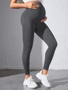 SHEIN 孕妇高腰修身无缝打底裤，深灰色