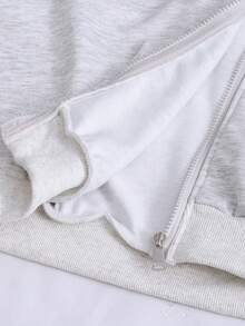 Teen Girl 250g Heavyweight Leopard Print & Letter Graphic Sweatshirt Jacket, Casual Street Style, Suitable For Spring & Autumn - Light Grey - View 6