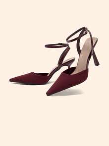 CUCCOO BASICS Tacones altos de moda versátiles de uso diario con diseño de hebilla y punta afilada para mujer - Burdeos - Ver 8