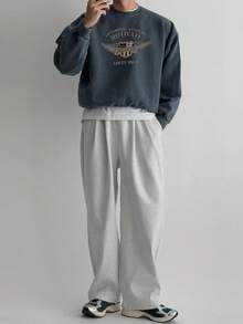 DAZY Men's Letter Print Short Thermal Lined Pullover Pullover Sweatshirt, Charcoal Grey, Autumn/Winter