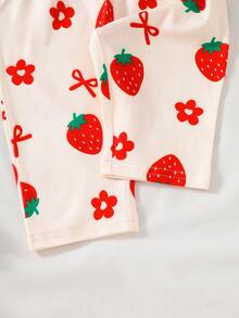 SHEIN Bộ áo thun ngắn tay cổ tròn + quần cho bé gái sơ sinh 0-9 tháng tuổi, kiểu dáng thường ngày, dễ thương, đa năng, họa tiết, thích hợp mặc mùa hè, đồ mặc thoải mái cho bé gái. - trắng - Xem 5