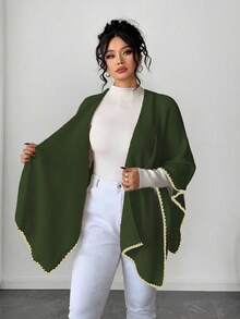 Elenzga 女士优雅时尚宽松大码毛衣斗篷，适合秋冬季外套穿着 - 軍綠色 - 查看 7