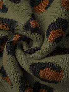 Elenzga Áo len dệt kim dáng rộng không tay buộc dây họa tiết da báo thanh lịch dành cho nữ, cỡ lớn cho mùa thu/đông - xanh quân đội - Xem 4