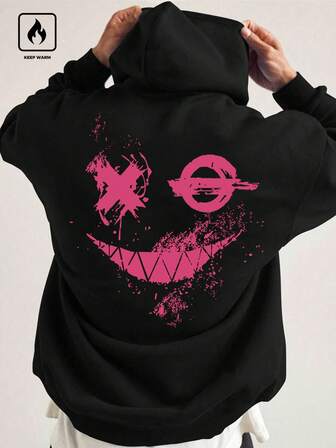 Manfinity Roghcode Sudadera con capucha casual de hombre con estampado de dibujos animados y cordón, otoño