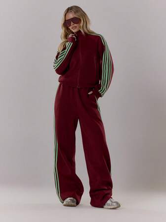 MUSERA Avslappnad passform Randig sidoväv med dragkedja Träningsoveralljacka Endast topp Söt Höst Höst Tillbaka till skolan Avslappnad Sportig Arbetskläder Företagskläder Löpning Jul Höst Vinter