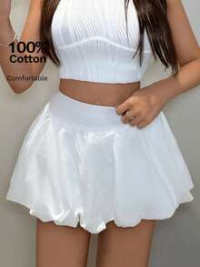 SHEIN SXY Women's Fashionable Sexy A-Line Bubble Shorts Skirt, Summer - White - View 6