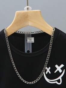 SHEIN Genkimix Kids 儿童夏季无袖圆领印花T恤和短裤套装（2件套），黑色主色，印有趣味图案，适合运动和休闲穿着。 - 黑色 - 查看 5