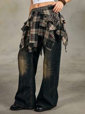 Grunge Punk Gonna asimmetrica a quadri vintage per donna