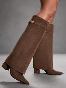 CUCCOO SZL 女士时尚尖头粗跟过膝长靴 - 咖啡棕 - 查看 7