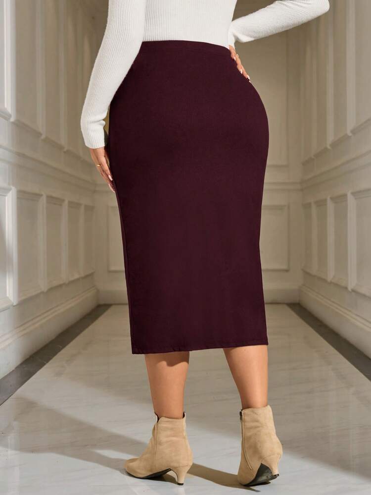 Plus Size Solid Color Minimalist Casual Skirt Burgundy Skirt Pencil Skirt For Women Elegant Skirt Valentine's Day Elegant Dress Women