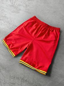 PAVTROS Quần short thể thao nam phối màu tương phản, kiểu dáng thường ngày. - Đỏ - Xem 2