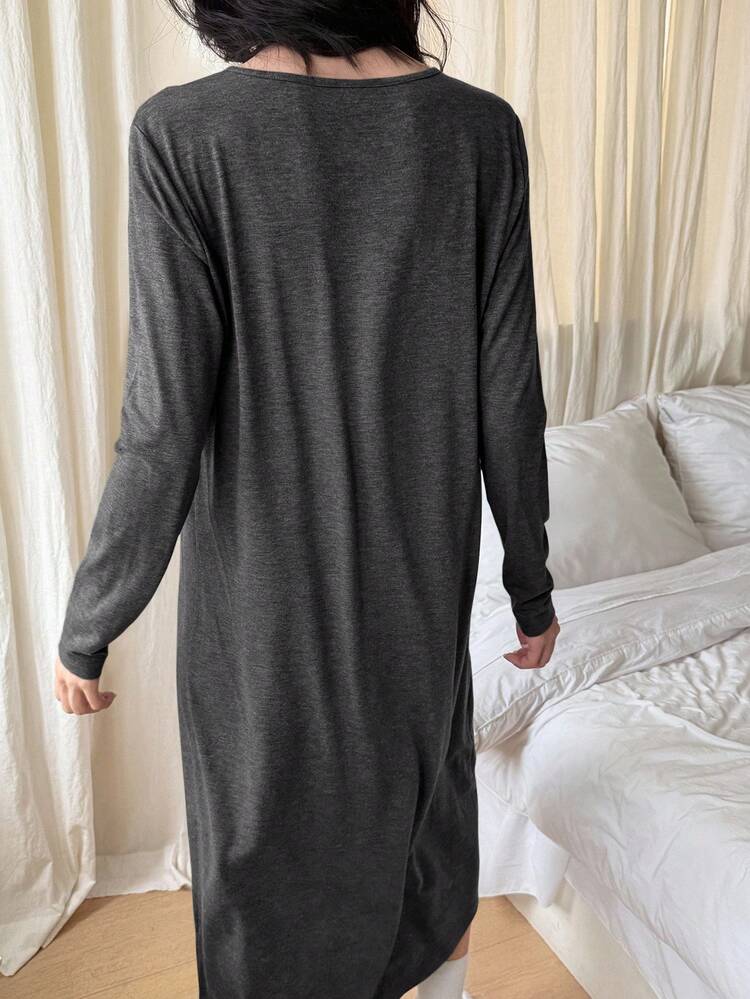 Minimalist Knit Half-Zip Loose Long Dress Loungewear For Women