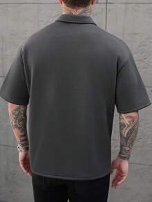 Manfinity CasualCool Men's Polo Shirt With Patchwork Design, Fashionable And Versatile For Daily Wear Mens Black Polo Shirt Mens Zipper Polo Shirt Mens Short Sleeve Zipper Shirt Mens Black Shirt Mens Collared Shirt,Daily Leisure, Weekend Trips, Outdoor Activities, Travel Expeditions, Relaxed Work Environments Or Semi-Formal Occasions, Boyfriend/Husband Gift, Anniversary /Birthday Gift Party Summer Vacation Holiday New Years Wedding Valentine's Day, Black Polo Men Mens Black Collar Shirt - Grey - View 2