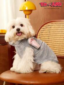 TOM & JERRY X PETSIN 1件刺绣蓝色猫咪宠物猫狗通用灰色带防滑扣毛绒保暖舒适无袖防滑外套 - 灰色 - 查看 6