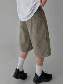 DAZY Men's Solid Gray Washed Distressed Denim Shorts, Summer - Army Green - View 2