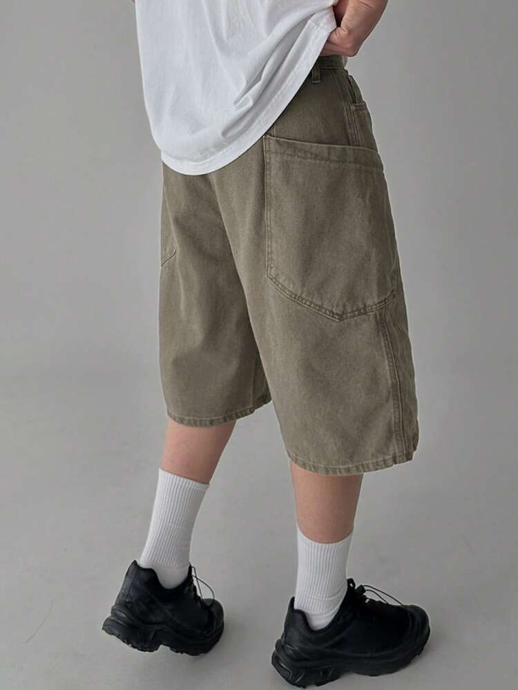 Men's Solid Gray Washed Distressed Denim Shorts, Summer