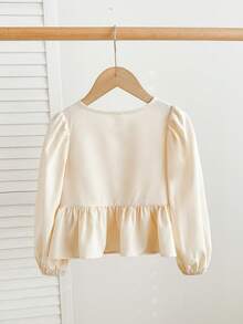 SHEIN LMoss Kids 女童纯色系带长袖简约休闲衬衫 - 杏色 - 查看 2