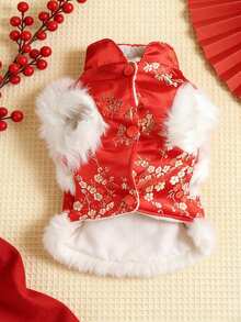 PETSIN 1件可爱宠物刺绣老虎图案新年唐装，加厚保暖外套，适合猫狗秋冬季穿着，冬季新年庆祝服装