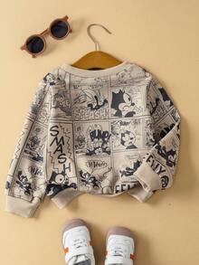 SHEIN Felix The Cat Baby Boy Casual Cartoon Pattern Crew Neck Sweatshirt, Autumn - Green - View 1