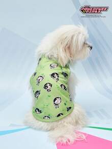 THE POWERPUFF GIRLS X PETSIN 1件可爱大眼女孩花朵情书印花休闲风宠物背心亲肤透气宠物衣服