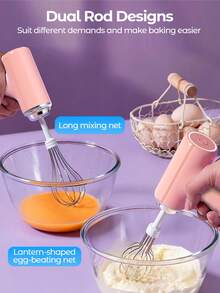 Teckwe Household Handheld Egg Beater, Wireless Electric Charging Mixer, Small Automatic Adjustable Gear Beater, Pink - Pink - View 4