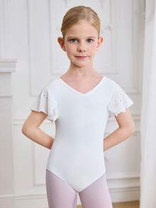 SHEIN 两件装女童芭蕾舞紧身衣，黑白相间，高弹力修身设计，带闪光网纱荷叶边袖口 - 彩色 - 查看 6