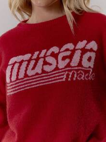 MUSERA 针织宽松休闲圆领套头衫，复古乡村风，可爱田园风，返校季，奶油糖色，适合工作和情人节穿着。 - 酒紅色 - 查看 6