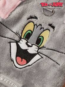 TOM & JERRY X PETSIN 1件刺绣蓝色猫咪宠物猫狗通用灰色带防滑扣毛绒保暖舒适无袖防滑外套 - 灰色 - 查看 11