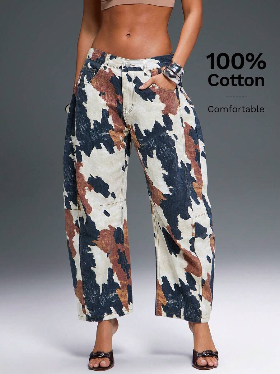 Denimoi Women's Fashionable Camouflage Denim Jeans, Suitable For Summer - Beige - View 1