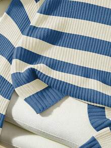 Franclia Women's Casual Everyday Commute Contrast Striped Pattern Dropped Shoulder Loose Pullover Sweater, Autumn/Winter