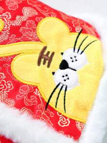 PETSIN 1pc Pet Clothing, Universal Clothing For Cats And Dogs, Pet New Year Tang Clothing, Cute Embroidered Tiger Pattern Thick Winter Clothing - Red - View 7