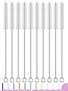 10 piezas Limpiadores de pajitas, Cepillo limpiador de pajitas de vidrio reutilizable para taza, Cepillo limpiador de pajitas de tubo flexible extra largo, Juego de cepillos limpiadores de diferentes tamaños para pajitas de boba, pajitas para biberón de bebé de 12 pulgadas, 8 pulgadas - Multicolor - Ver 9