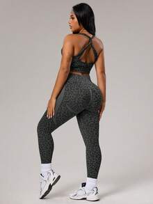 Rhythm Era Plus Size Women Leopard Print Camisole And Leggings Sports Suit - Grey - View 5