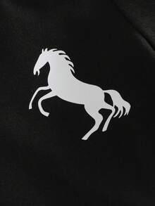 Playful Pals 两件套男婴休闲简约白色圆领短袖上衣和黑色长裤套装，适合户外运动和跑步 - 黑與白 - 查看 4