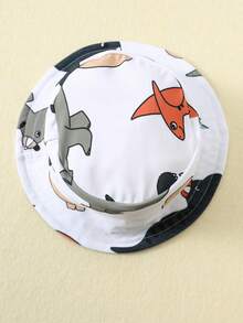 SHEIN Bubblio 男女宝宝可爱恐龙印花长袖泳衣、短裤和遮阳帽套装,适合度假、海滩、冲浪、宝宝泳装 - 橘色 - 查看 6