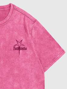 ROMWE MEN Street Life Spring/Summer Casual Graphic Pink Letter Print Pink Round Neck Casual Short Sleeve T-Shirt - Pink - View 3