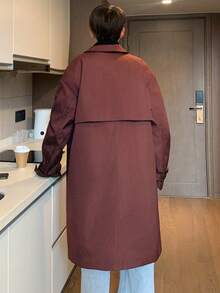 Claim Dot 男士纯色落肩长袖前开襟纽扣简约设计风衣 - 紅木色 - 查看 2