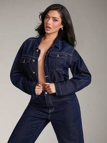 Denimoi 高级牛仔撞色缝线牛仔夹克 - 深色水洗藍 - 查看 9