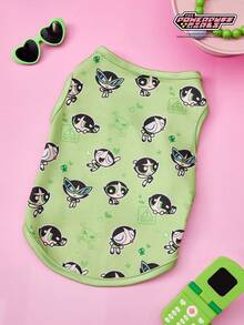 THE POWERPUFF GIRLS X PETSIN 1件可爱大眼女孩花朵情书印花休闲风宠物背心亲肤透气宠物衣服