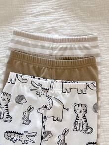 Baby Boy Cute Casual Striped Cartoon Pattern Short Sleeve Tight-Fitting Pajama Set, Multi-Color