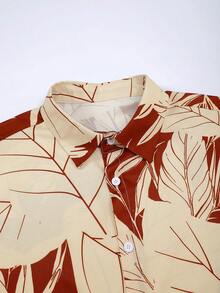 Manfinity Swimmode 夏季男士撞色印花短袖衬衫搭配纯色短裤沙滩装，男士度假衬衫，男士度假服，夏威夷男士衬衫，男士沙滩上衣，男士热带印花衬衫 - 彩色 - 查看 8