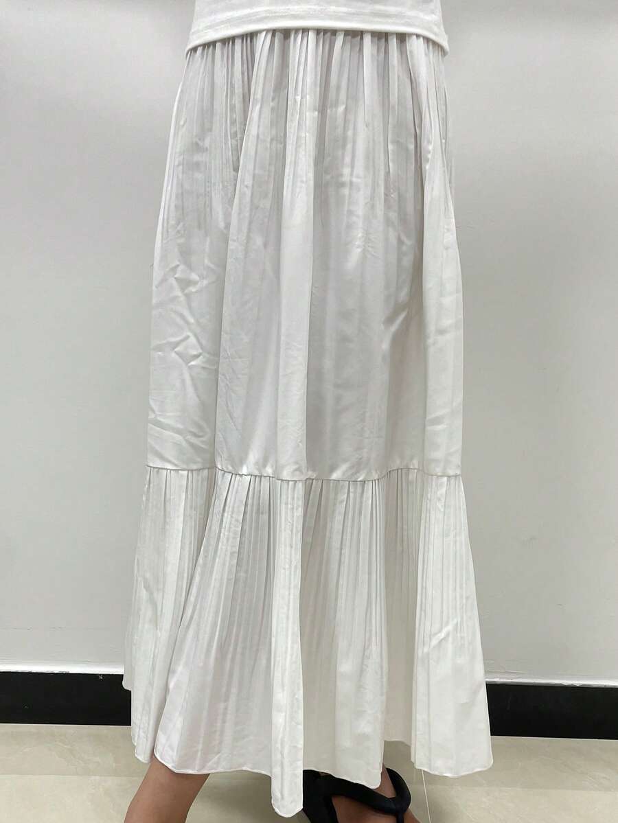 Breezaya Women's Summer Long White Pleated Midi Skirt - White - View 1