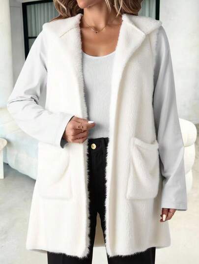 Chaleco de cuello largo de forro polar coral para mujer, sin mangas, para el hogar o los hombros, para mayor calidez en otoño e invierno.